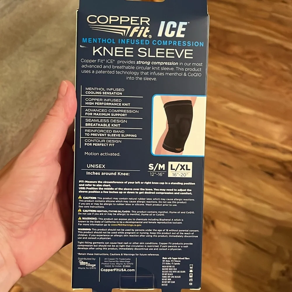 Copper Fit Ice Knee Compression Sleeve L/XL 16-20” Infused w/ Menthol and CoQ10